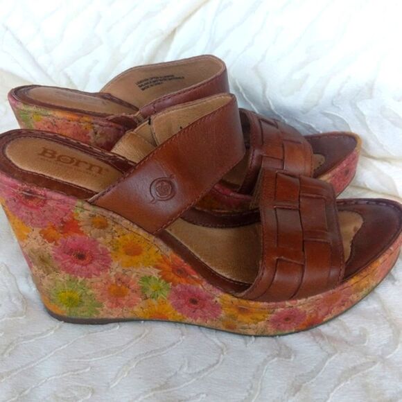 Born -Crown Cork Wedge Leather Sandal- Boho Floral - Picture 2 of 11
